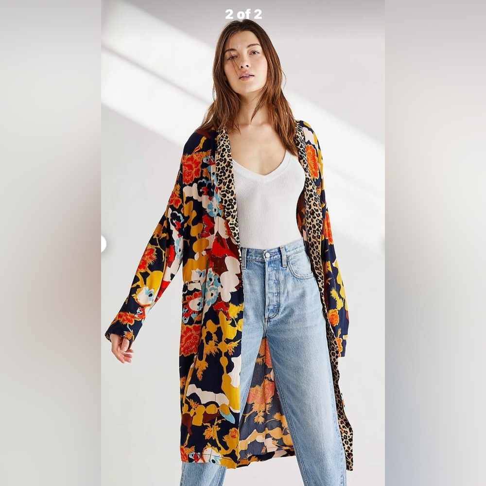 Free People Multi Floral & Leopard Open-Front Cardigan